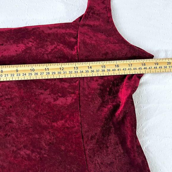 Vintage 90s Y2K Sexy Crushed Velvet Burgundy Dress Sleeveless Square Neck LARGE - Picture 10 of 11